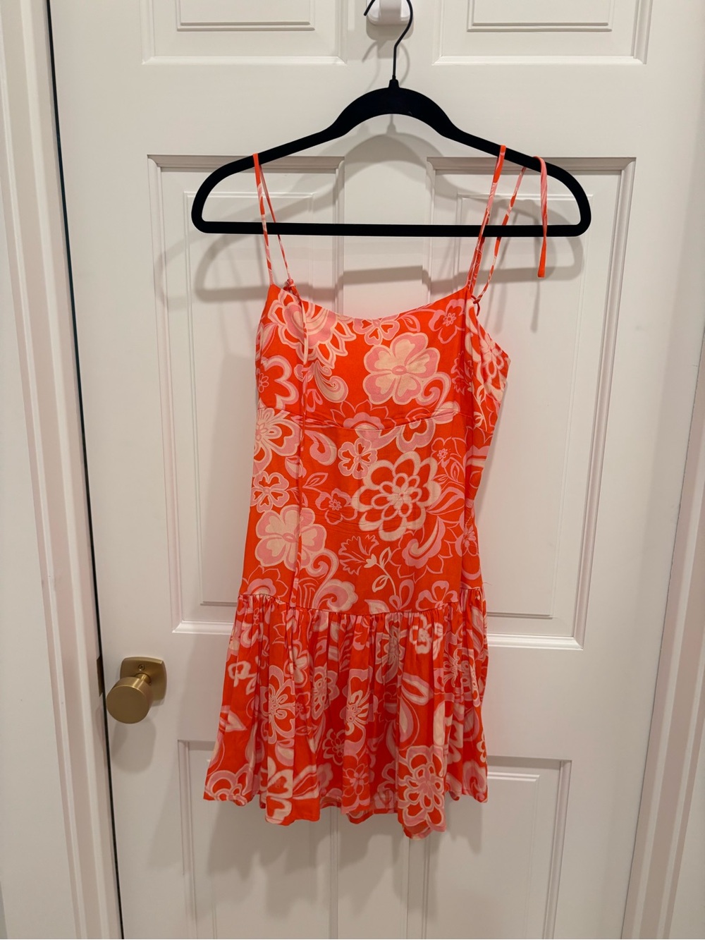 Olivaceous Orange Floral Spaghetti-Strap Mini Dress